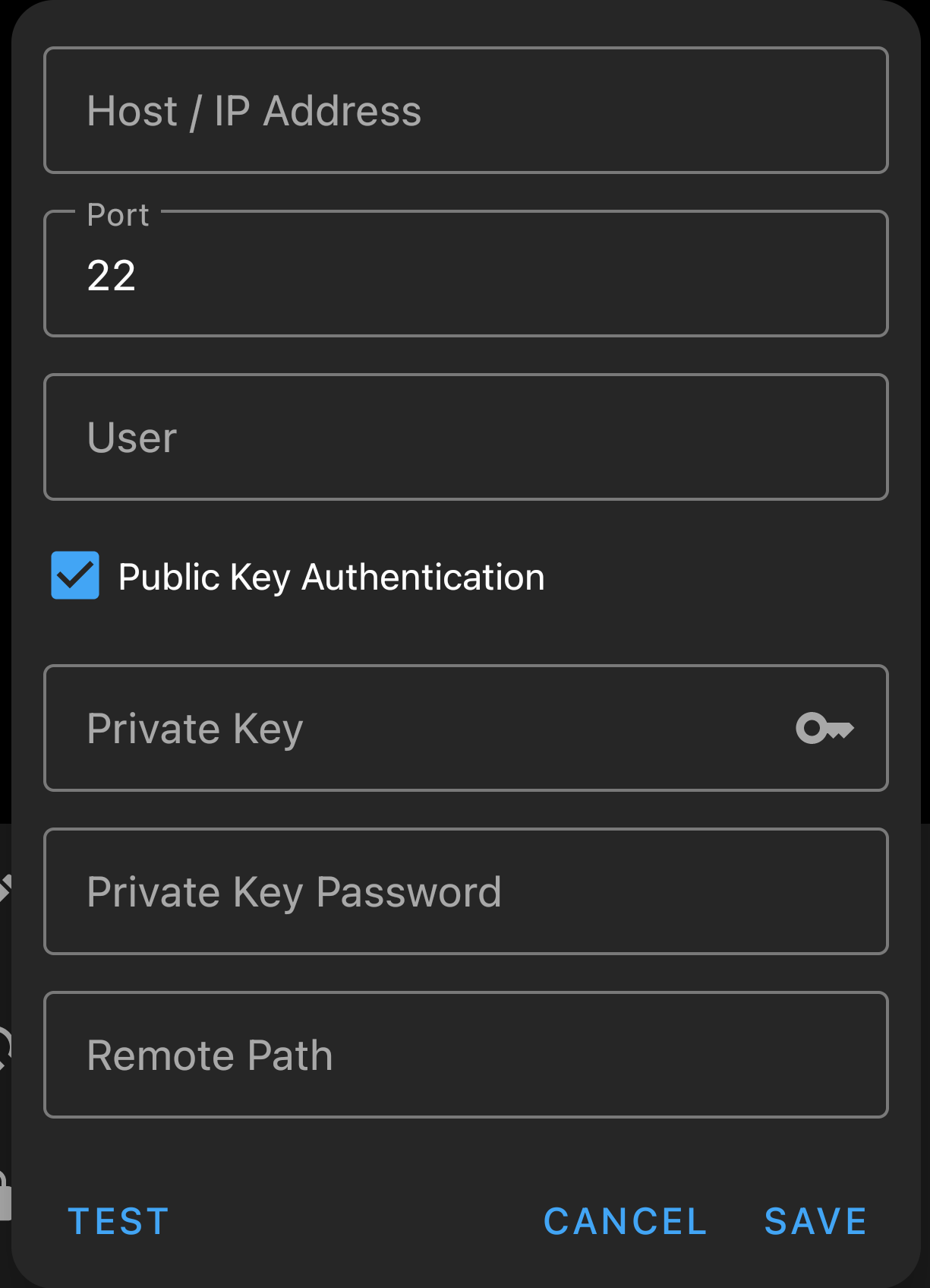 sftp private key dialog